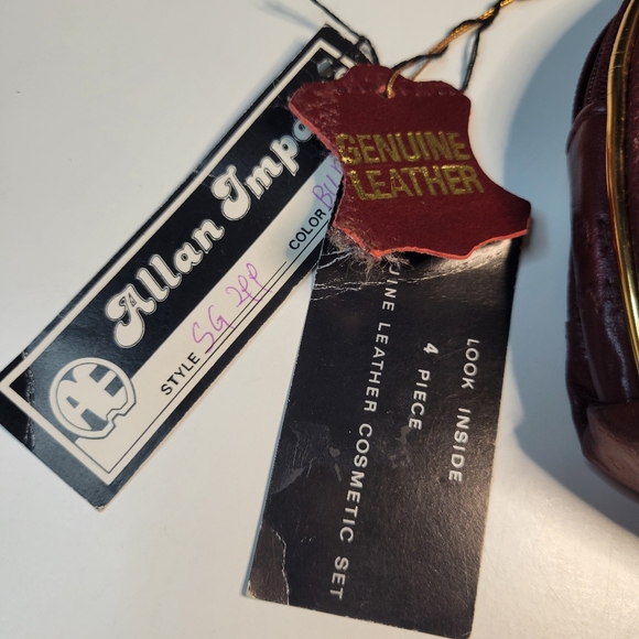 Vintage Set 4 Burgundy Red Leather Patchwork Zip Cosmetic Bag Coin Purse Makeup - Picture 7 of 11